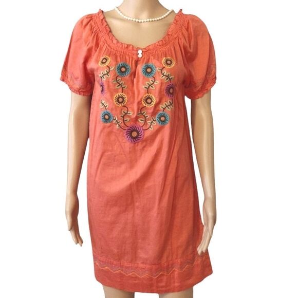 Ivy Jane Anthropologie Women's Size XS Pink Floral Embroidered Cotton Dress - Picture 1 of 10